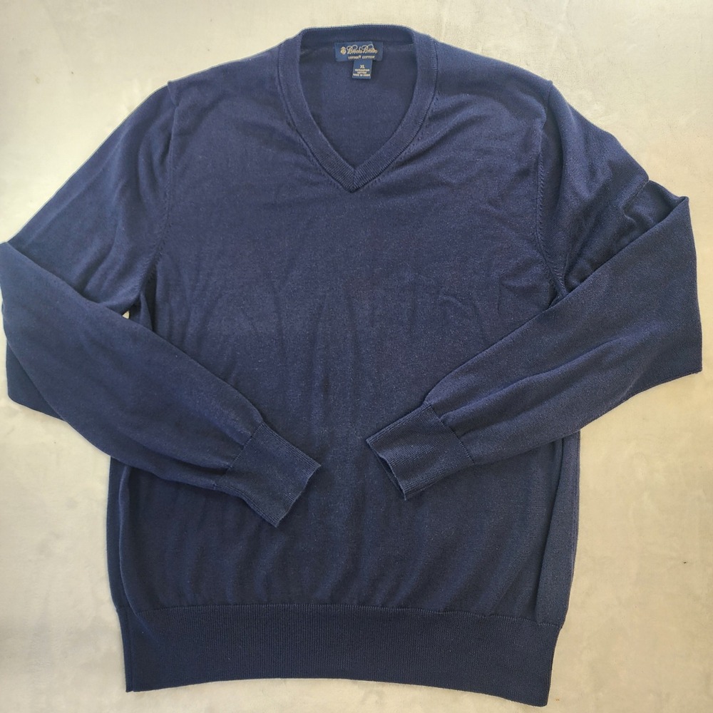 Brooks Brothers Mens XL Navy Blue 100% Supima Cotton V-Neck Sweater Regular Fit - Picture 2 of 7